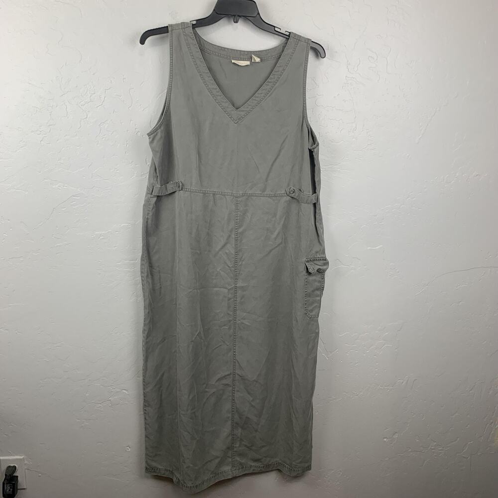 J Jill Dress Womens XL Gray Tencel Lyocell Sleeveless V Neck Shift Pockets Midi